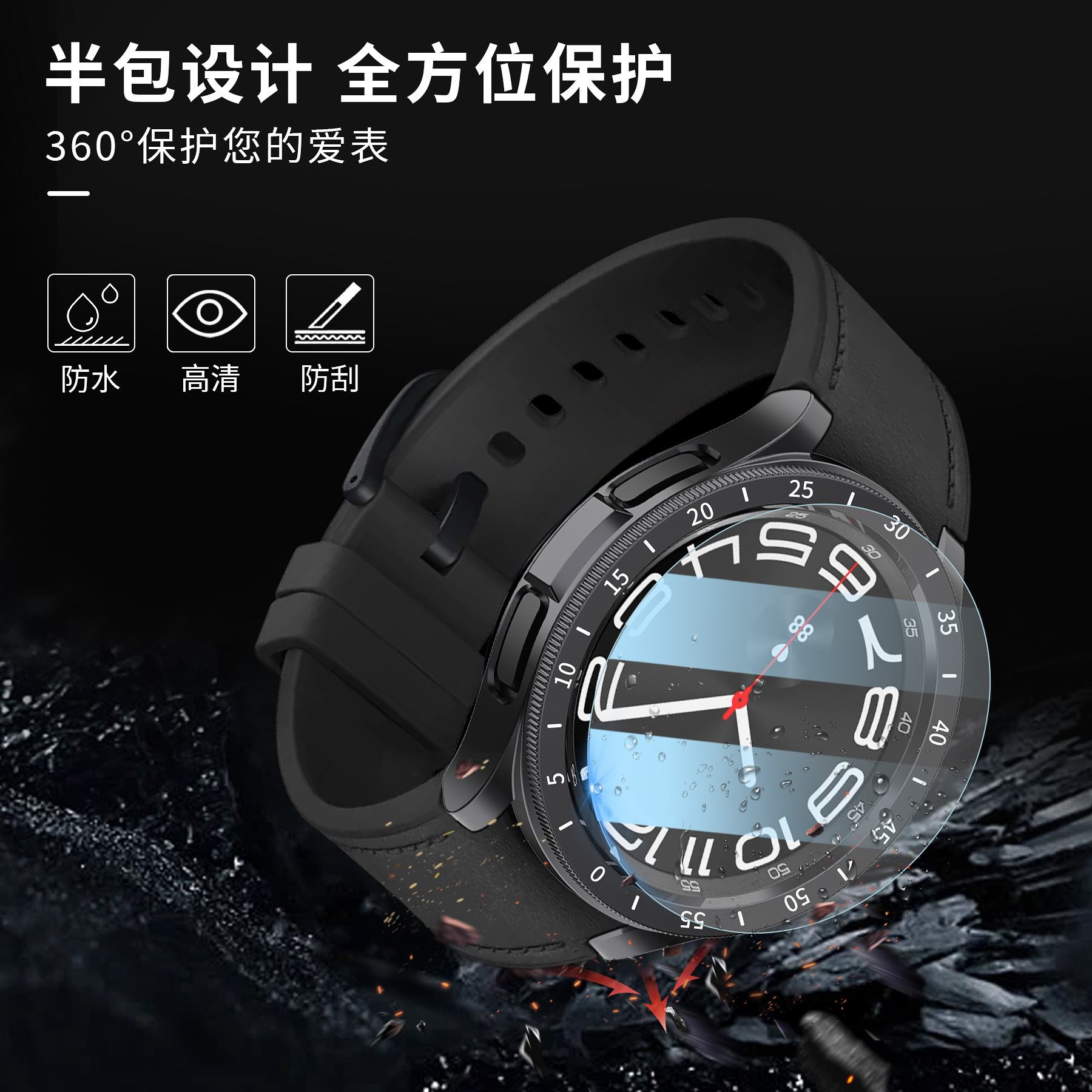 Suitable for Samsung Galaxy Watch6 43/47mm Watch Protective Case + Film + Ring Fuel Injection Pc Case