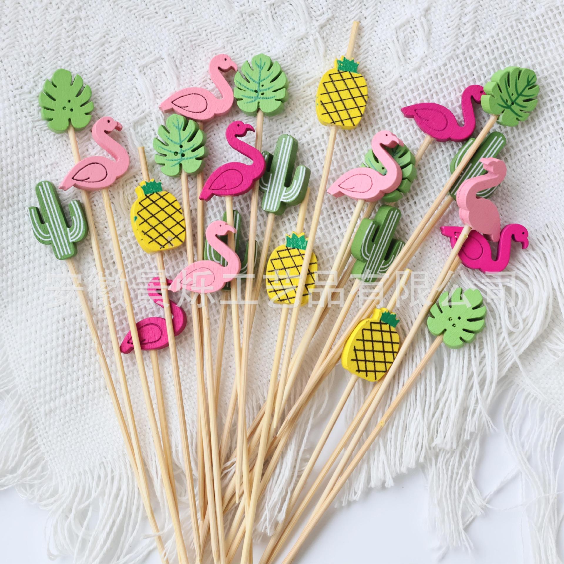 Summer New Hawaiian Hamburger Sign Cocktail Sign Disposable Bamboo Toothpick Cartoon Pattern Mix and Match