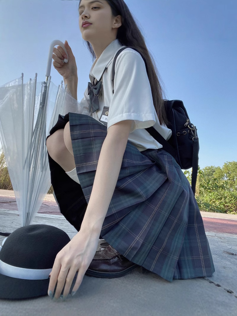Jk Uniform Spring and Autumn Slim High-Waisted Pleated Skirt School Style Slimming Versatile Shirt Plaid Skirt Japanese College Style Set