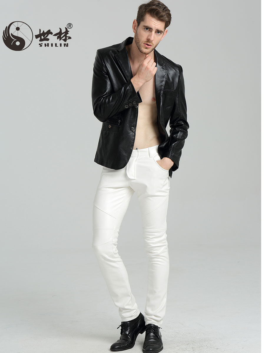2025 кросс-бордерные кожаные брюки для мужчин, узкие брюки, корейская версия, большие размеры, велюровые ПУ брюки оптом