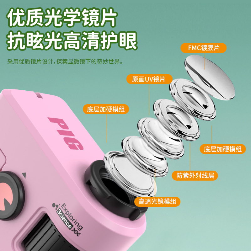 Cartoon Mini Portable Microscope Outdoor Exploration Purple Light Scientific Experiment Toy Primary and Secondary School Students Microscope
