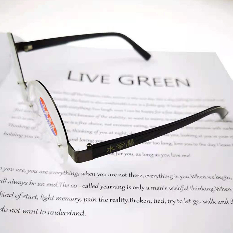 New half frame perforated round crystal reading glasses East China Sea crystal glass lenses retro metal glasses wholesale
