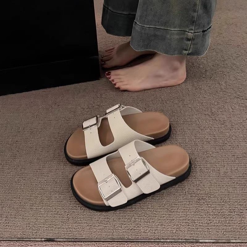 Платформенные сандалии и тапочки для женщин, летняя уличная обувь 2024, новые стильные с открытым носком, нескользящие слайды