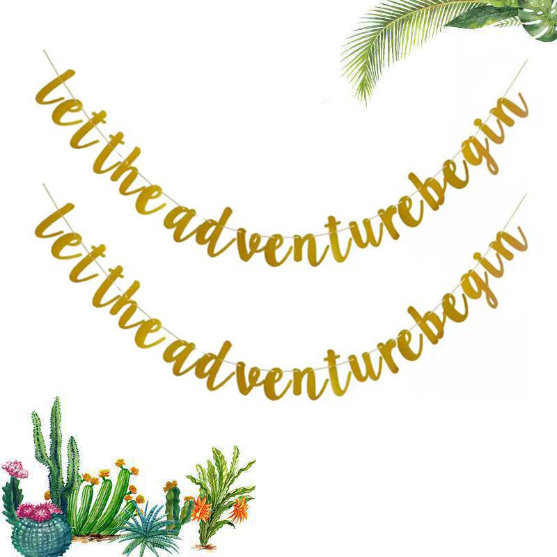 In stock cross-border let the adventure begin theme glitter banner party decoration supplies pull flag pull flower venue layout
