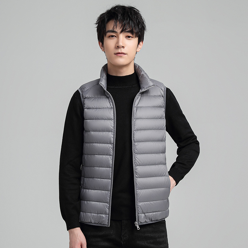 Uniqlo-Style Men's Lightweight down Vest, Thin down Cotton Warm Vest, Solid Color Stand Collar Vest, Thin down Jacket