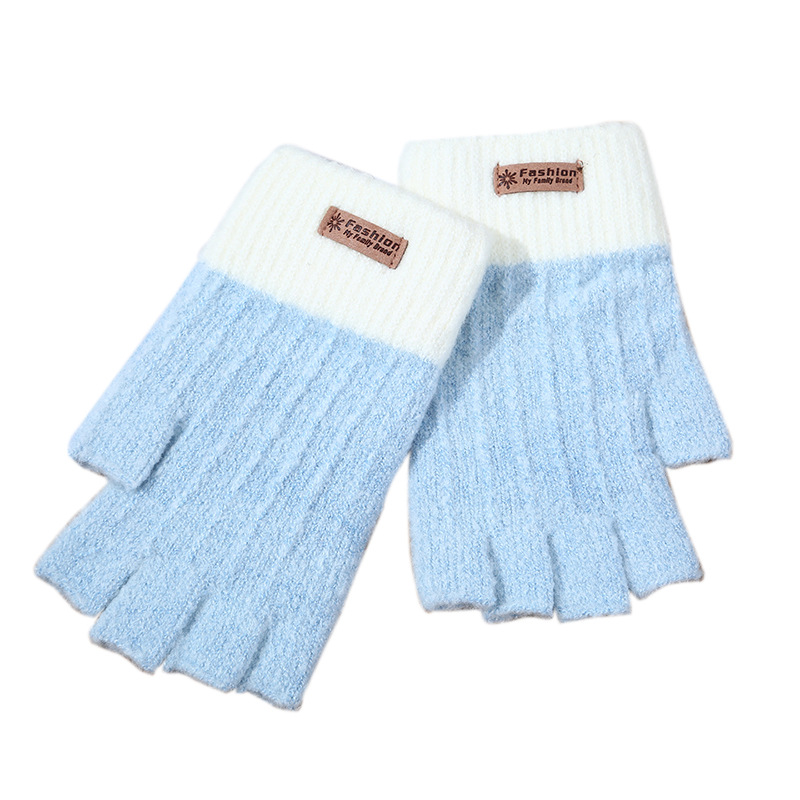 Autumn and Winter stitching half finger gloves warm student writing riding cute knitted gloves one-piece delivery
