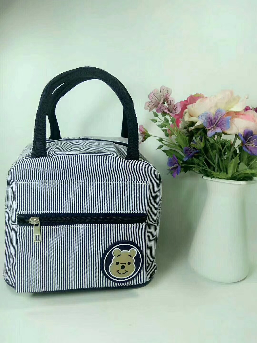 Сумка-торба с полосками из канваса, медведь