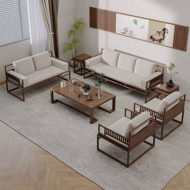 New Chinese Style Solid Wood Sofa Coffee Table Tv Cabinet Living Room Complete Set Light Luxury Elegant Modern Simple Furniture Villa