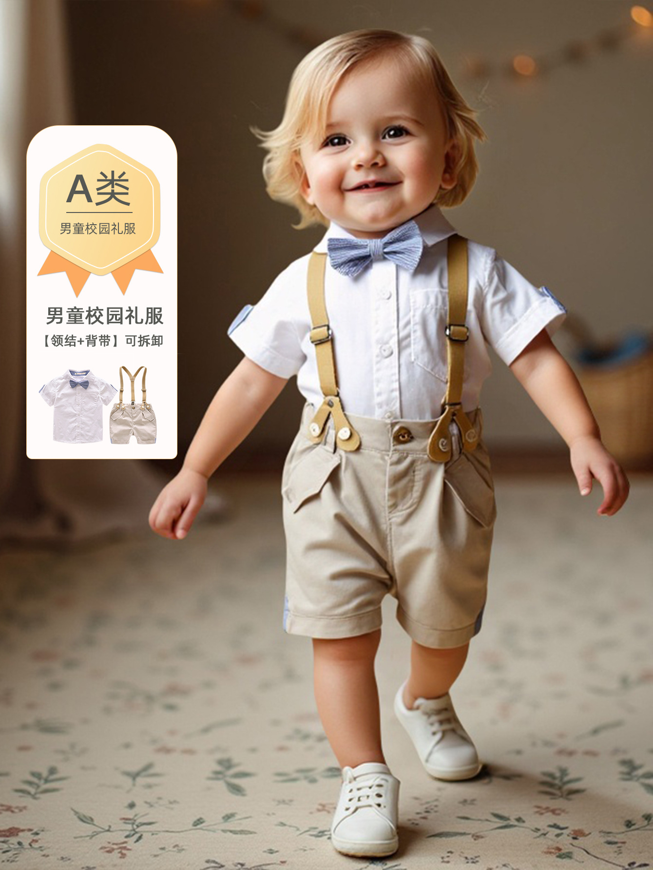 One-year-old dress children's clothing in stock children's bow tie shirt suspenders suit boys' school children's 61 performance garden clothing