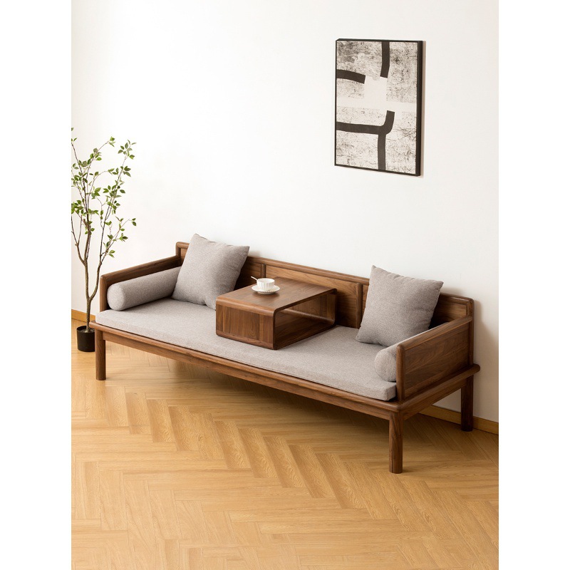 Новый китайский стиль, черный орех, лохан-кровать, простой белый воск, массивная древесина