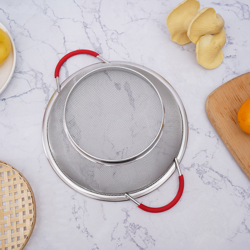 Factory direct supply rubber binaural stainless steel drain basket fruit and vegetable basket drain household drain Basin kitchen rice sieve