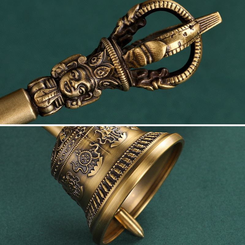 Xizang-Style Antique Copper Eight Auspicious Vajra Bell with Five Strands, Crisp Sound and Long-Lasting Echo, Home Decoration