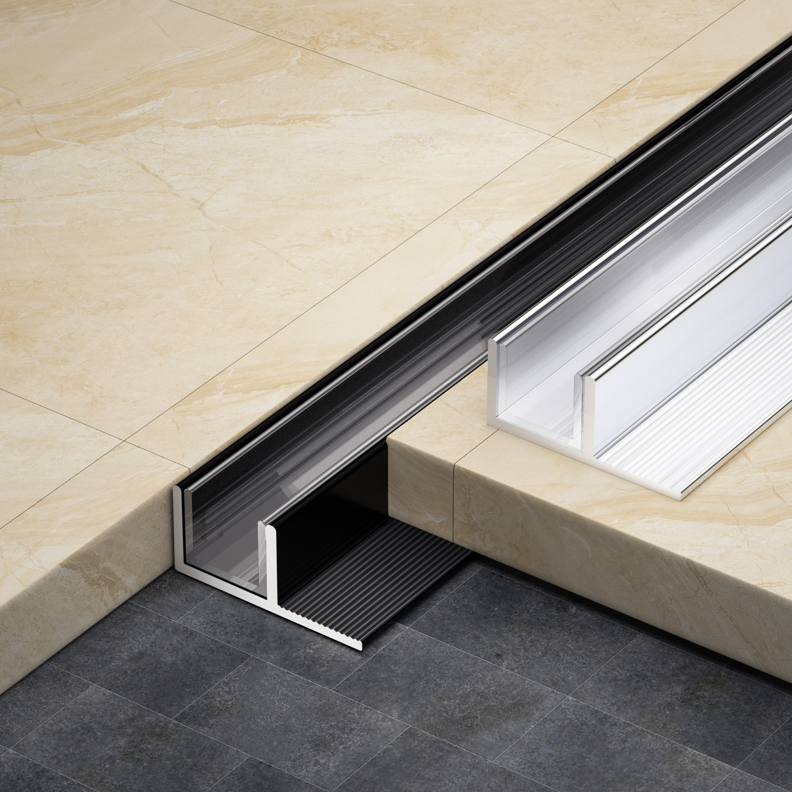 AlUminUm Alloy F-shaped Groove Bathroom Partition Shower Room Embedded Parts Glass Card Slot U-shaped Edge Strip Tile Edge Strip