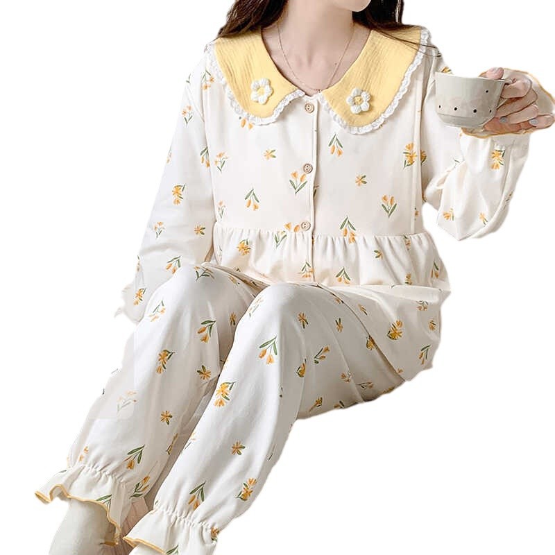 Maternal confinement with chest pad, December confinement, postpartum breastfeeding, autumn and winter, pure cotton pregnant women's pregnancy pajamas
