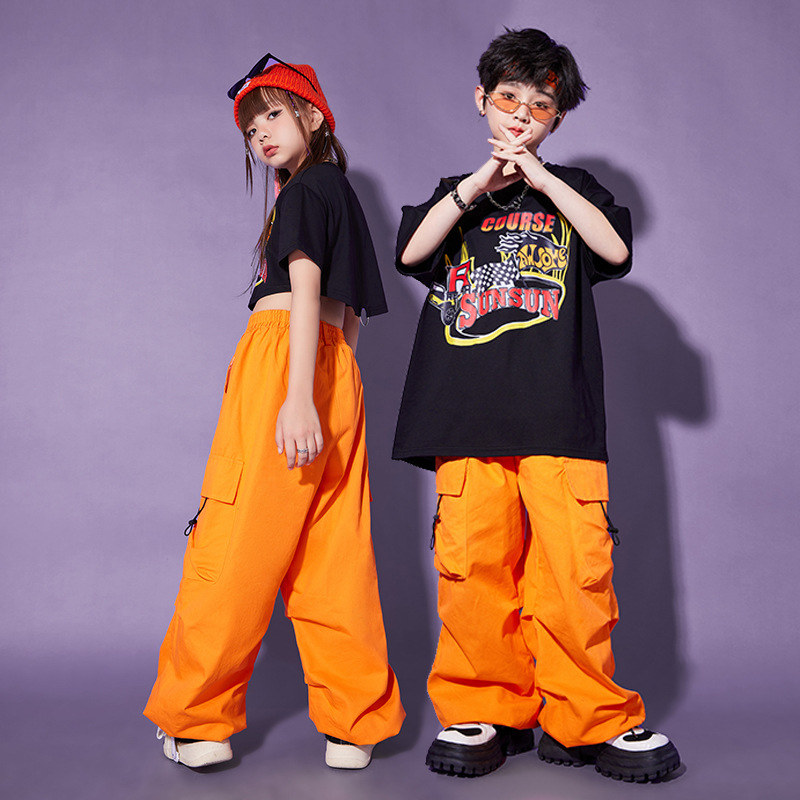 Hip-Hop Children's Fashion Clothing Jazz Dance Girls' Clothing Performance Clothing Summer Boys Handsome Hip-Hop Style HIPHOP Costume