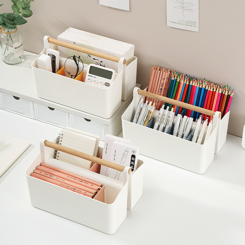 Desktop Divided Wooden Portable Storage Box Stationery Pen Organizer Can Be Stacked with Watercolor Marker Pen Remote Control Storage Box