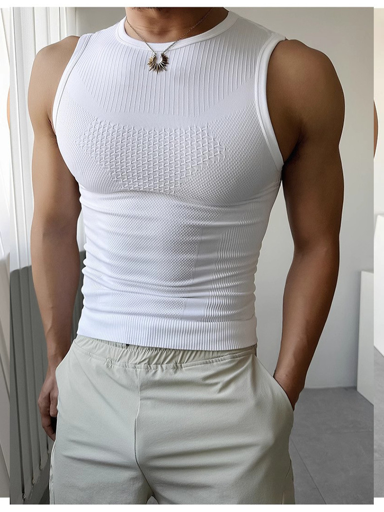 Summer Men's Sleeveless Waistcoat Fitness Sports Vest Seamless High Elastic Breathable Sweat-wicking Quick-drying Outdoor Tight Top