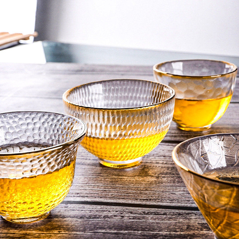 Japanese Style Hammer Pattern Glass Tasting Cup Gold Crystal Transparent Kung Fu Tea Set Home Master Small Tea Cup Tea Bowl