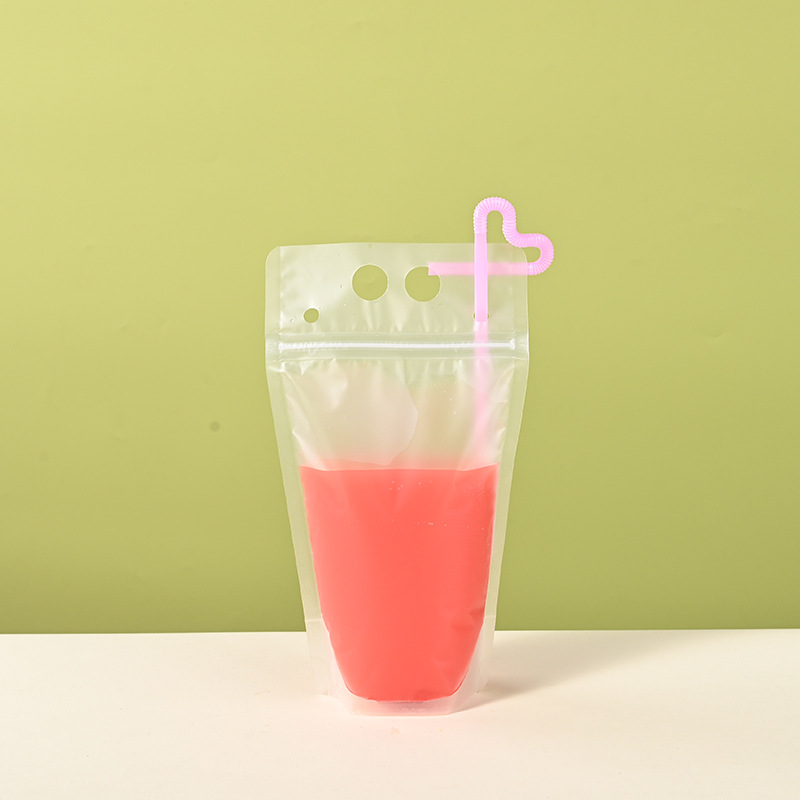 Transparent Beverage Coffee Bag Double Zipper Self-Standing Ziplock Bag Beverage Bag Juice Packaging Soy Milk Drink Bag Ready for Sale
