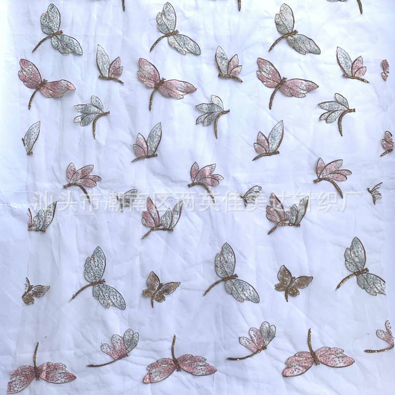 Polyester sequins embroidered mesh butterfly beads embroidered fabric factory direct light and thin camber top women's sequins embroidered