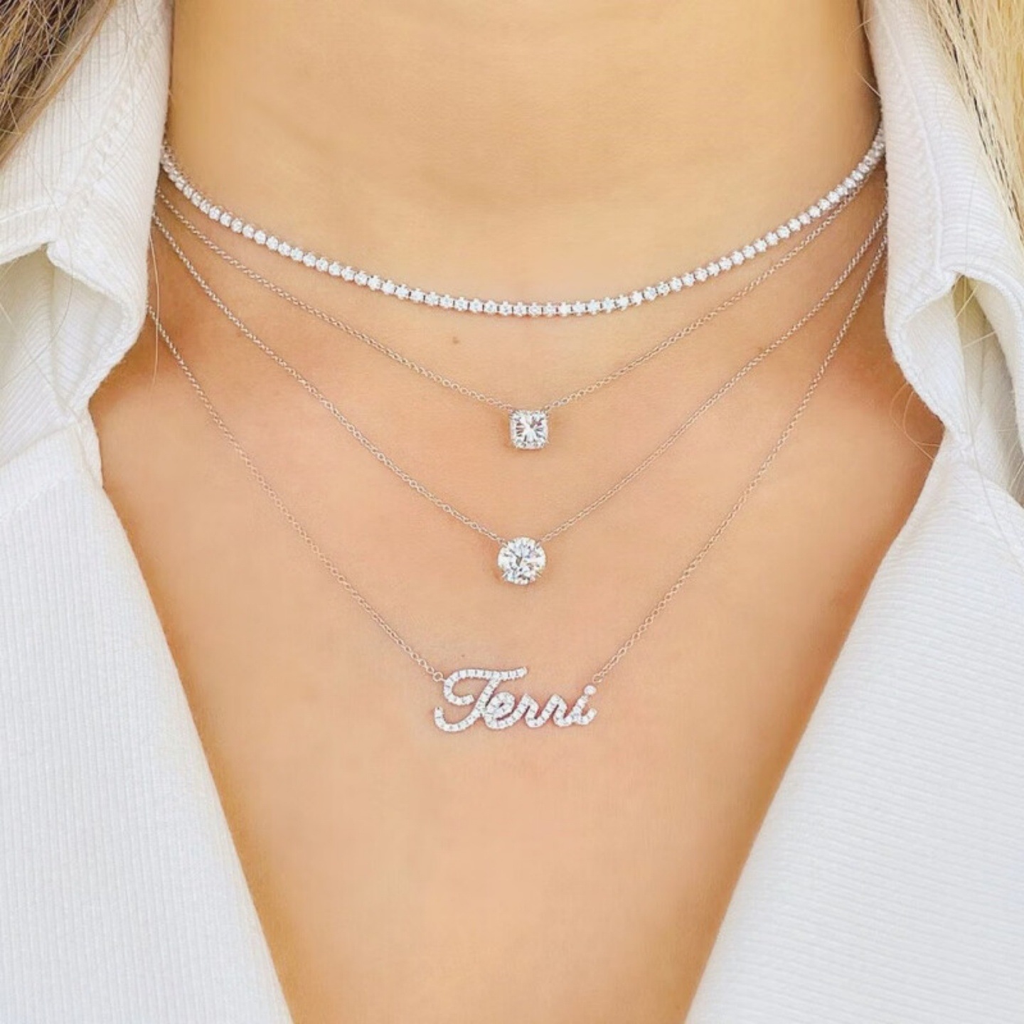 18K Gold Pt950 Simple Four-Claw 1 Carat Cultivated Diamond Pendant Necklace Set Synthetic Diamond Necklace