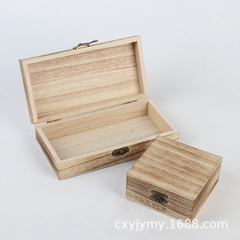 Folding paulownia wood box simple jewelry box desktop sundries storage box factory direct supply retro tea box wooden box