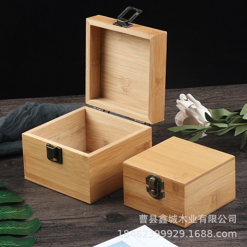 Bamboo wood with lock square storage wooden box home loose tea storage box birthday gift packaging wooden box