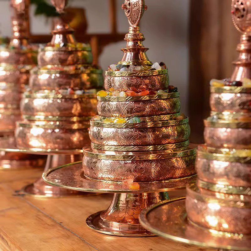 Nepal Pure Copper Manza Plate Handmade Carved Manza Tea Luo Xizang-style Eight Auspicious Manda Plate Full Set Buddha-offering Tray