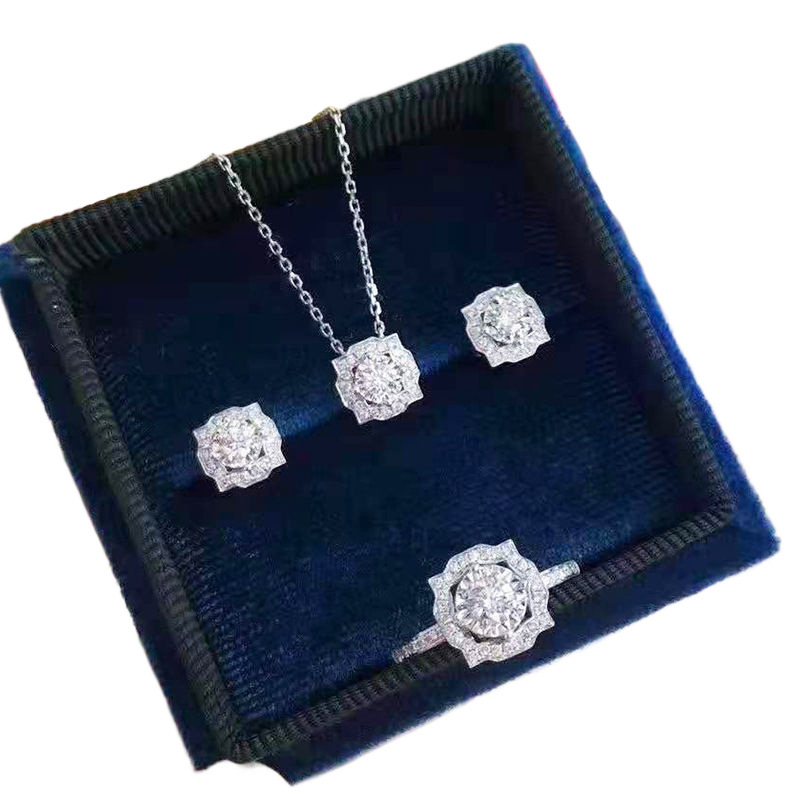 Authentic Simple Hai Rui Mo San Diamond 925 Silver Necklace Ring Earrings Jewelry Full Set Qixi Festival genuine goods