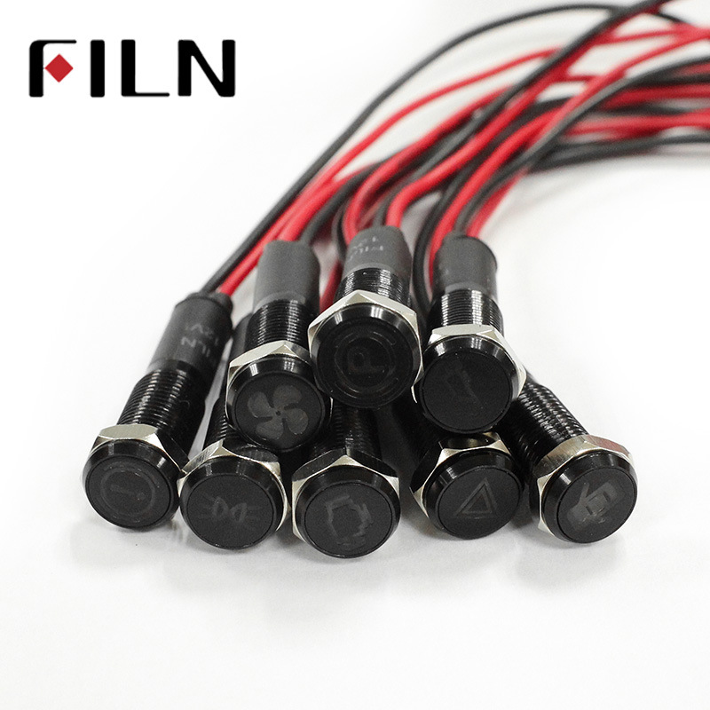 12mm various symbols with line indicator 12V220V metal signal lamp LED auto and motorcycle parts modification