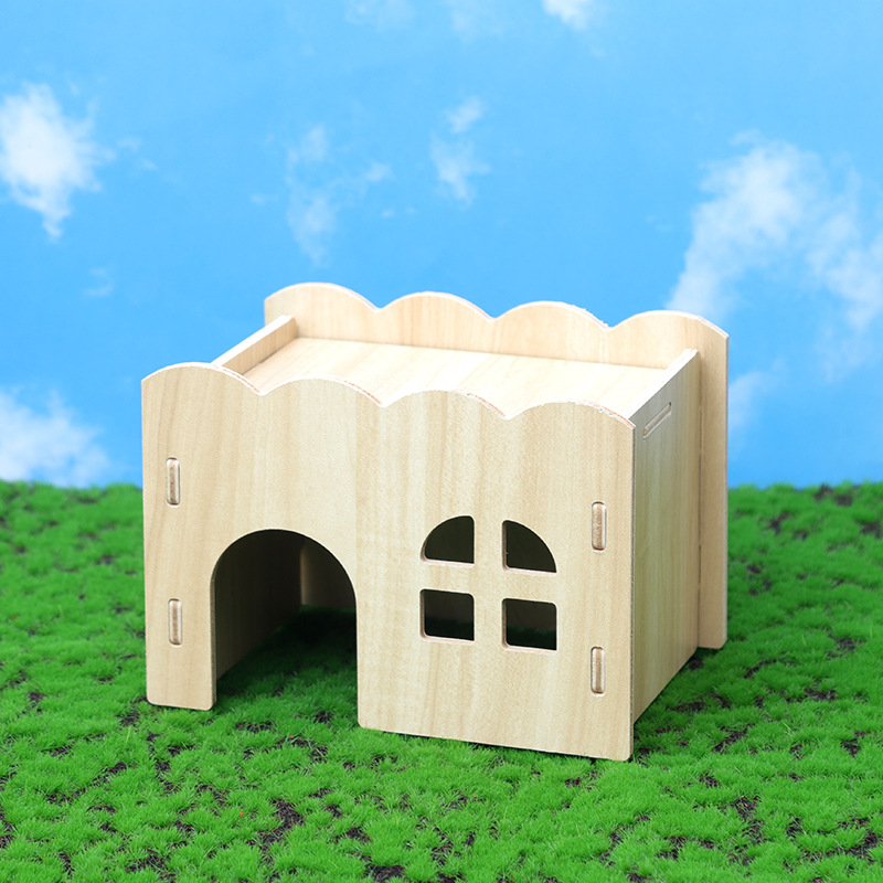 Wooden hamster nest toy hamster squirrel solid wood hamster cage supplies wooden running wheel Villa decoration landscape toys