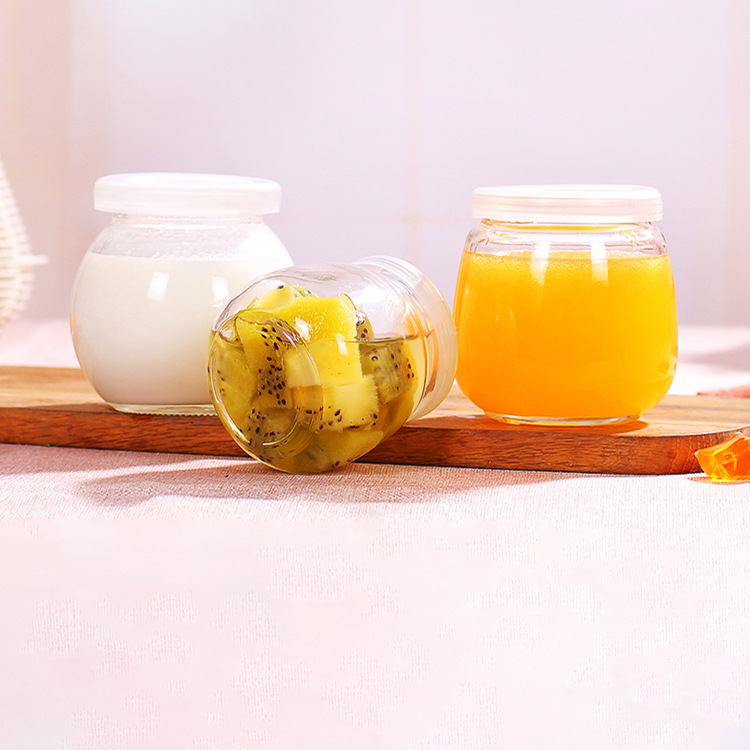 Creative Cute Mousse Jelly Bottle Glass Pudding Bottle Yogurt Cup with Lid High Temperature Resistant Large Mouth Pudding Cup Wholesale