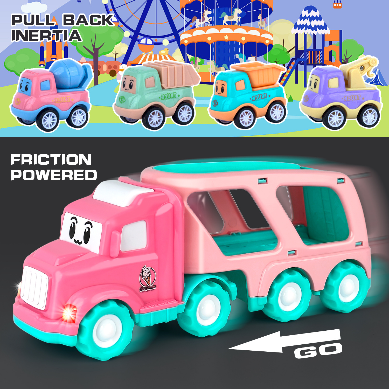 Amazon New Double Layer Inertia Boys Mini Transport Storage Trailer Ice Cream Girls Children Cross Border Toy