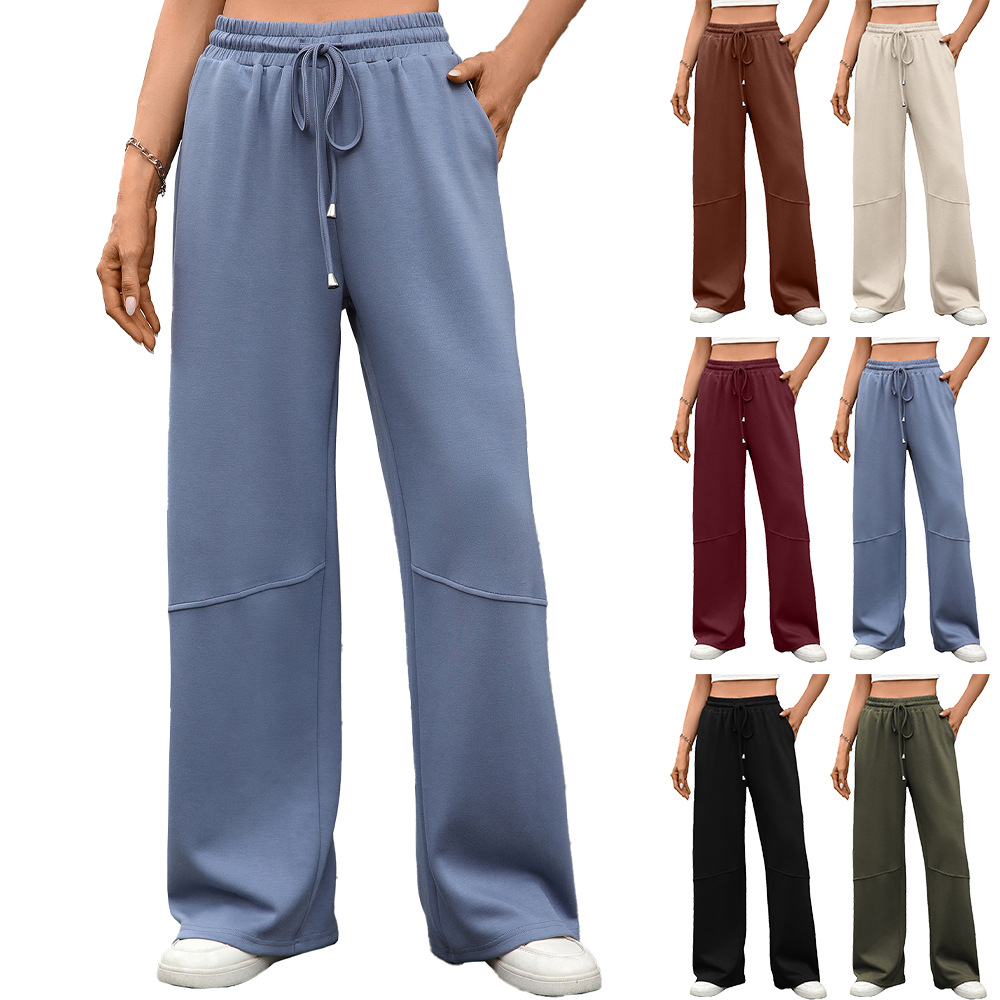 Кросс-бордерный экспорт Amazon Европа и Америка 2025 Осень и Зима Новые однотонные брюки с эластичным поясом и шнурком, с карманами, широкие брюки для женщин