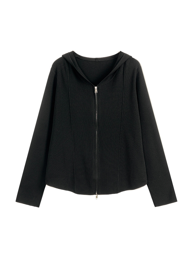 Plus Size Women's Supply Hooded Double Zipper Jacket Top 2025 Autumn Fat mm Loose Knitted Cardigan 2121