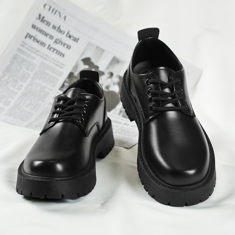 Autumn 2024 New Men's Business Waterproof Black Leather Shoes Chef Shoes Men's Korean-style All-match Thick-soled Work Shoes