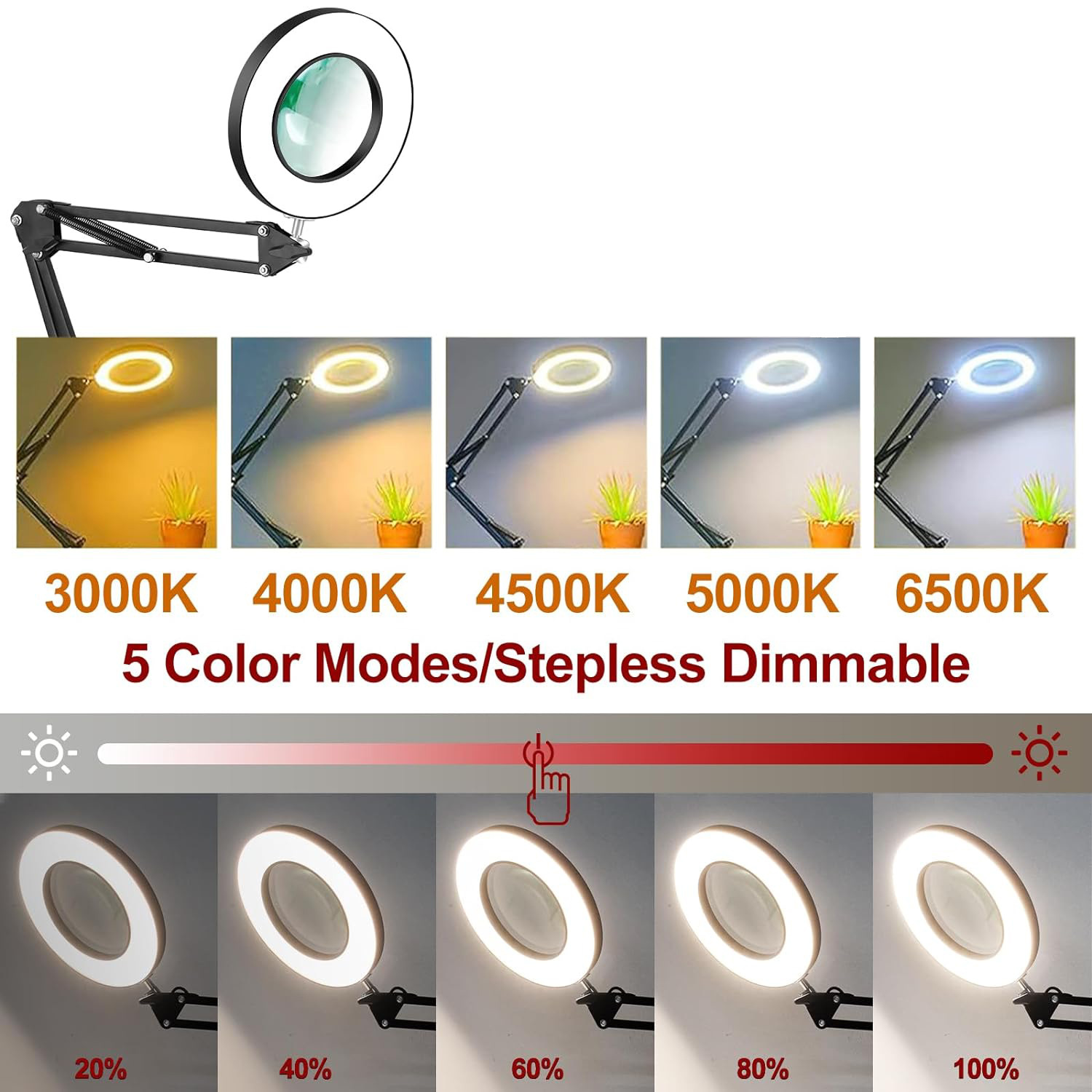 Cross-Border Supply 6inch Desktop Ring Magnifying Glass Table Lamp 5-Tone Light Eyebrow Tattoo Embroidery Manicure Eye Protection Work Lamp