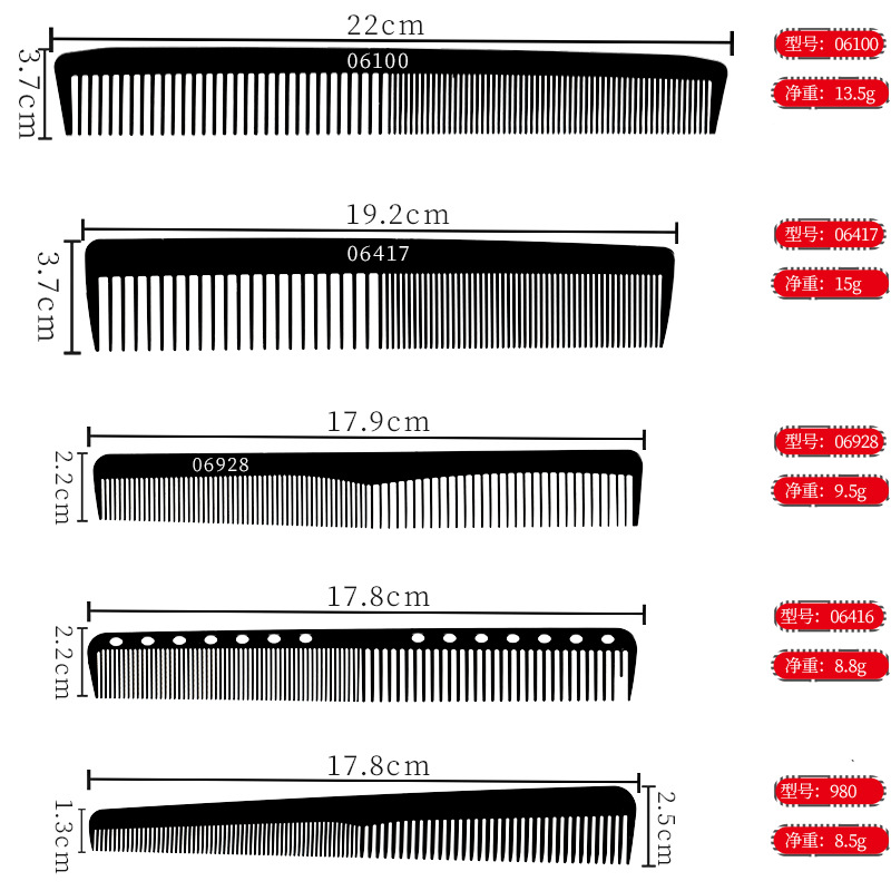 Manufacturer Supplies Tony Cover Pointed Tail Comb Wide Tooth Comb Dense Tooth Comb Double-Sided Special Styling Plastic Hairdressing Comb