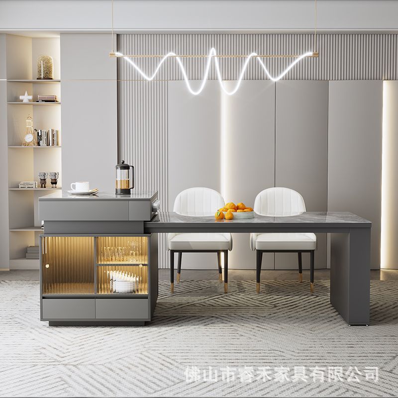 Light Luxury Rock Board Island Table Dining Table Integrated Retractable Solid Wood Multifunctional Small Apartment Kitchen Bar Table Dining Table Dining Table