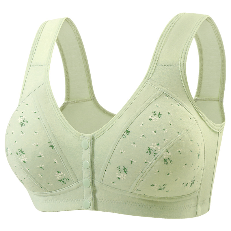 2024 New Middle-Aged and Elderly Bras, Mother's Intimates, Pure Cotton, No Rims, Front Buckle Vest-Style Push-Up Bra for the Elderly