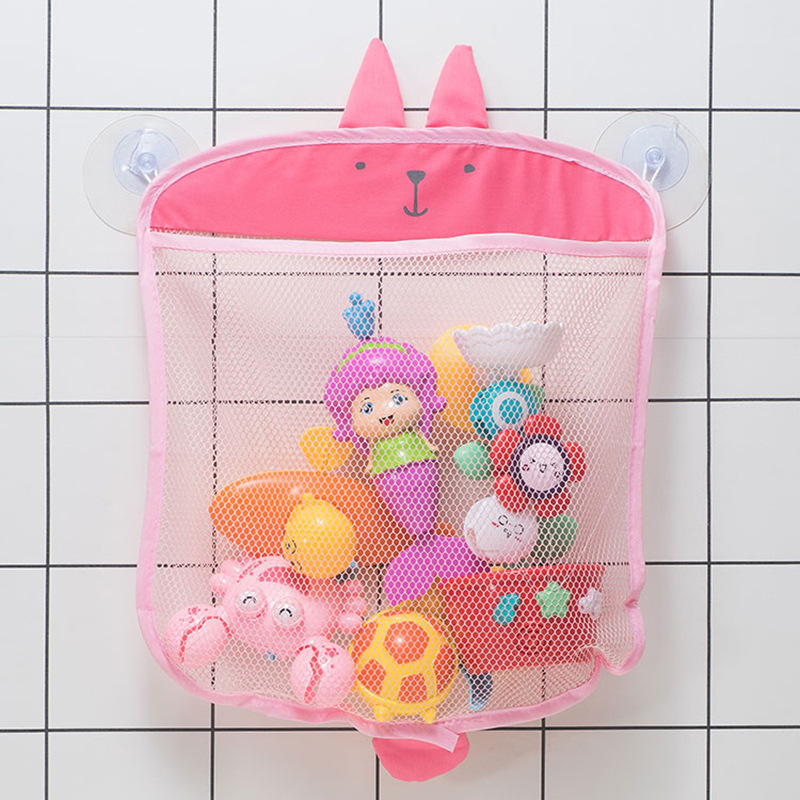 Children's Bath Toy Storage Mesh Bag Toy Bag Waterproof Drain Cartoon Cute Duck Baby Bathroom Hanging Bag with Suction Cup