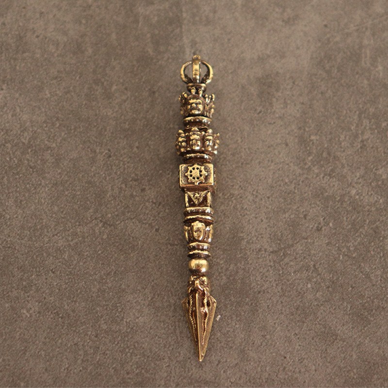 Brass Xizang Tantric Instrument Six-way Rebirth Nine-strand Vajra Pestle Descend Magic Pestle Ornaments Keychain Pendant Ancient Bronze Ware