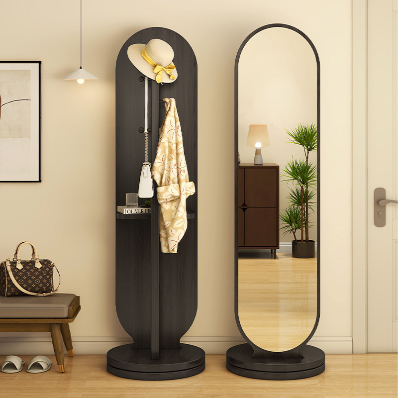 Rotating Dressing Mirror, Clothes Hanger, Integrated Mirror, Floor-Standing Full-Length Mirror, Bedroom Coat Rack, Vertical Household Large Fitting Mirror