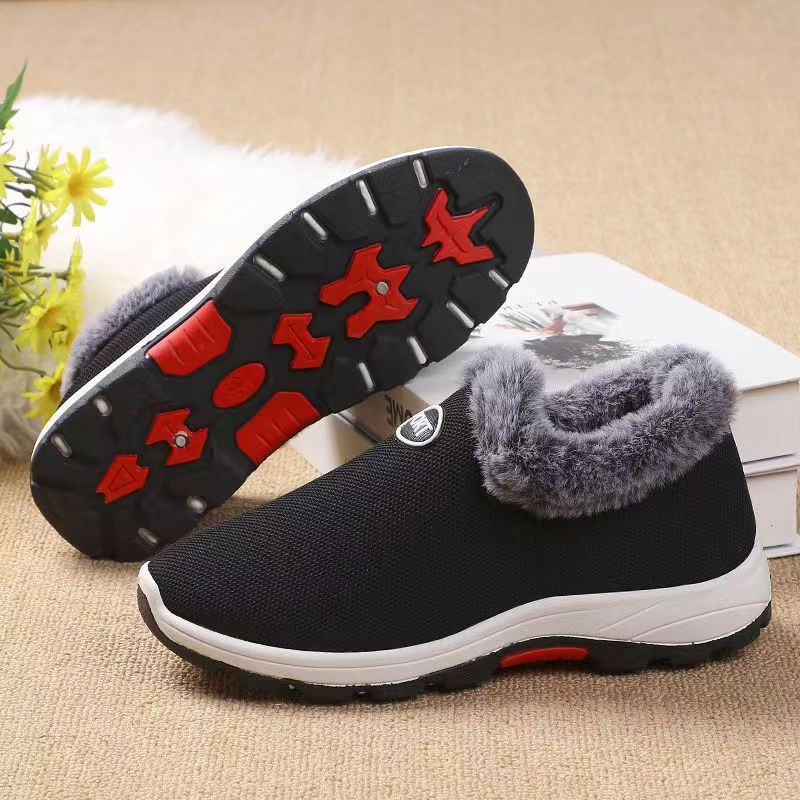 Winter Women's Cotton Shoes Middle-aged and Elderly fleece-lined Thickened Mountaineering Bottom Warm Cotton Shoes Slip-on Flat Snow Boots Warm
