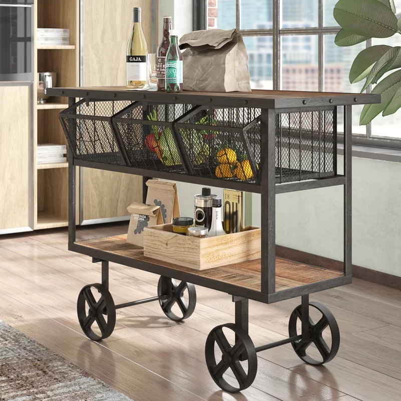 Wrought Iron Wine Car American Style Retro Hotel Sideboard Dinner Plate Collection Car with Wheels KTV Trolley Dining Car Solid Wood
