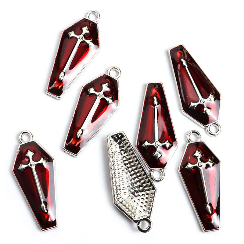 Cross-border New Vampire Cross Coffin Oil Drop Pendant Halloween Earrings Necklace Bracelet Pendant Accessories Batch