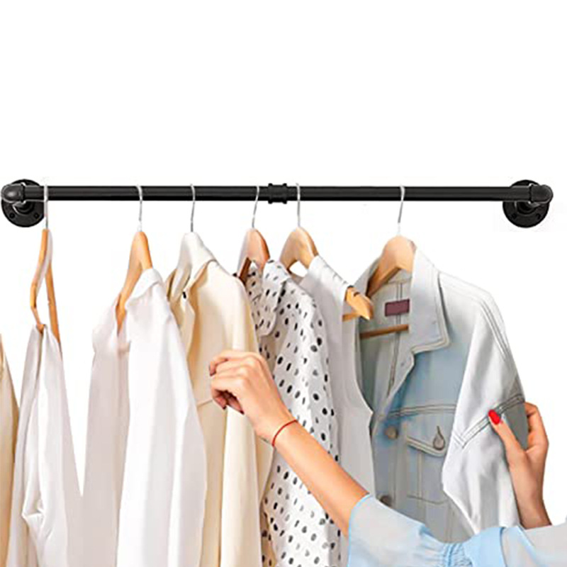 Cross-border American Wall Hanging Drying Hanger Industrial Style Iron Water Pipe Garment Rack Wall Black Multi-function Display Hanging Rod