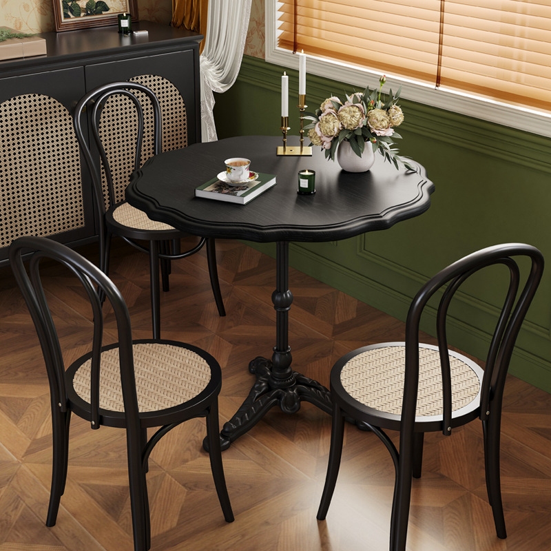 French Retro Solid Wood Iron Table and Chair Combination Internet Popular Dessert Cafe Milk Tea Shop Balcony American Small Round Dining Table