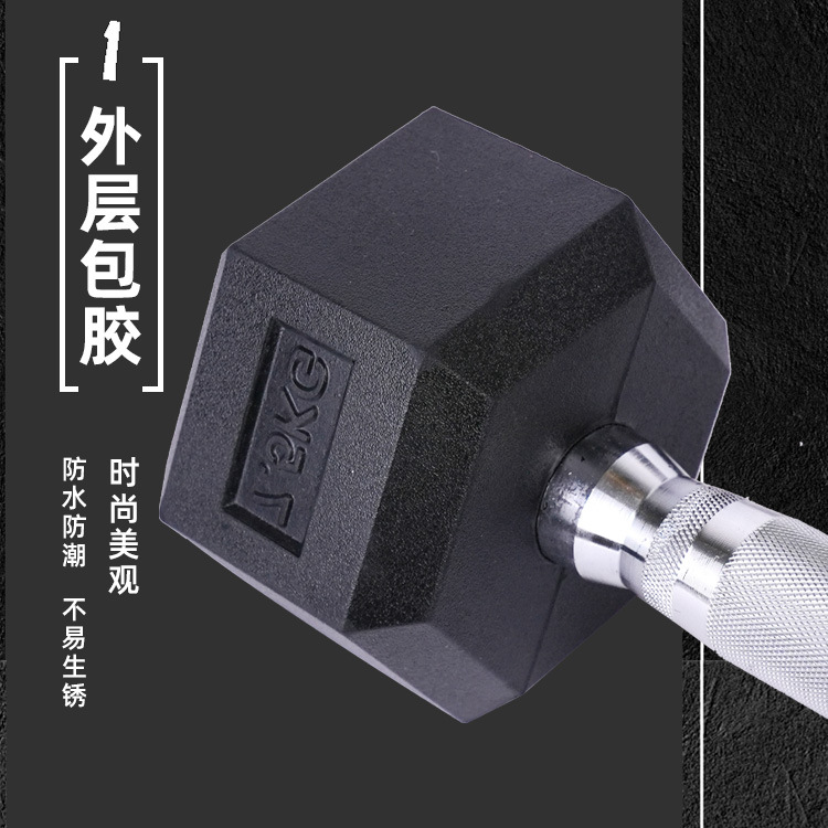 Cross-Border Hexagonal Dumbbells Exercise Solid Cast Iron Household Rubber-Coated Fitness Equipment Commercial Sports Fitness Hexagonal Dumbbells