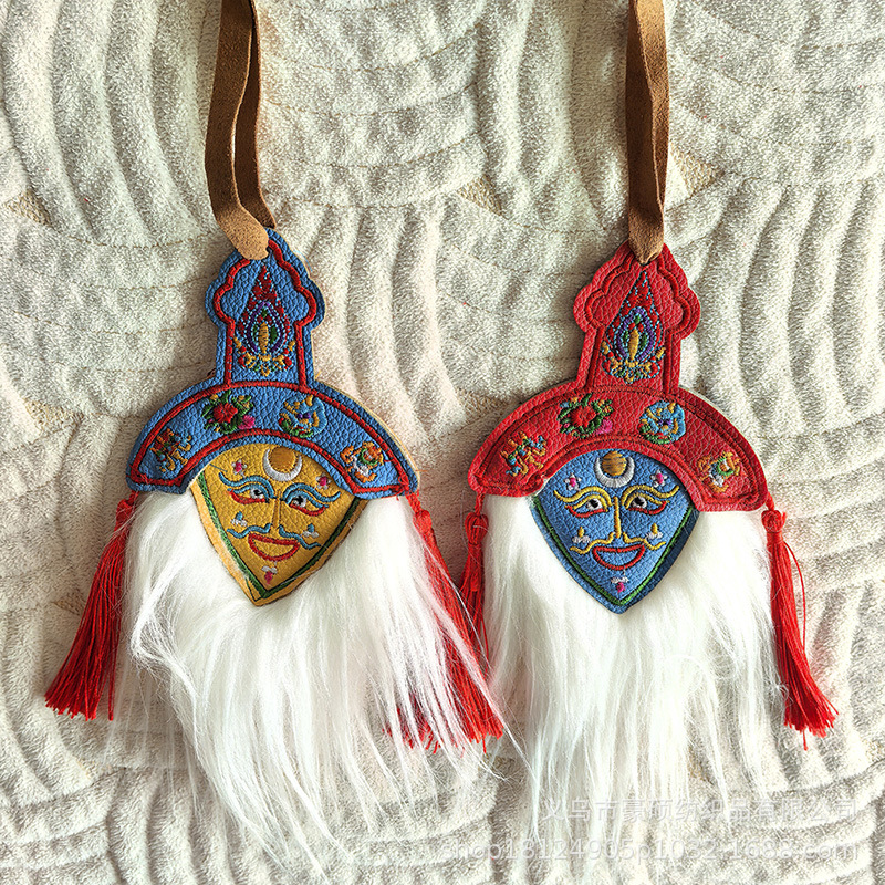 Embroidery Mask Ethnic Crafts Furniture Decoration Ethnic Pendant Double-sided Double Color Xizang Opera Leather Mask
